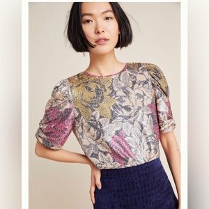Marie Floral Sequinned Blouse by Anthropology
